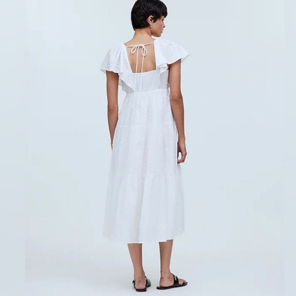 NWT Madewell White Crinkled Georgette Maxi Dress V-Neck Flutter Sleeves Size 8 - Picture 4 of 16